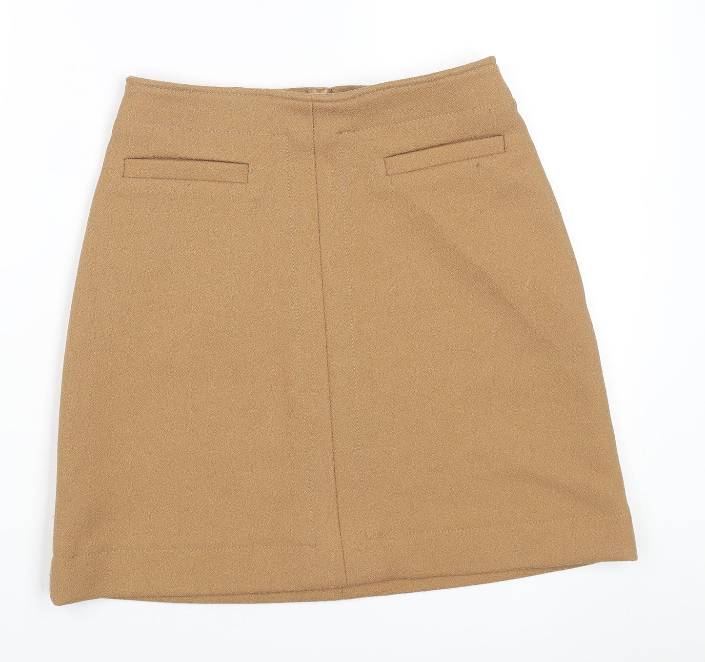 H&M Womens Brown Polyester A-Line Skirt Size 8 Zip
