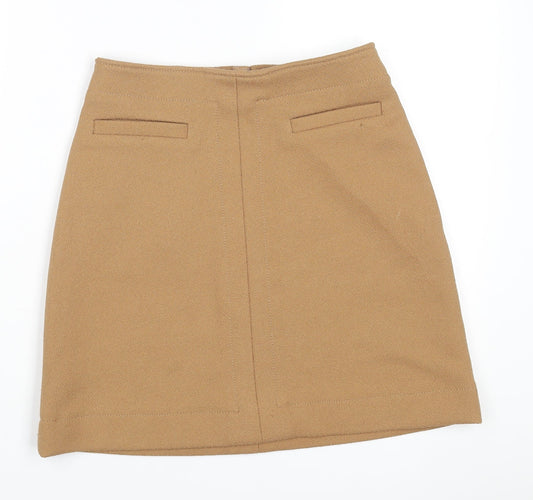 H&M Womens Brown Polyester A-Line Skirt Size 8 Zip