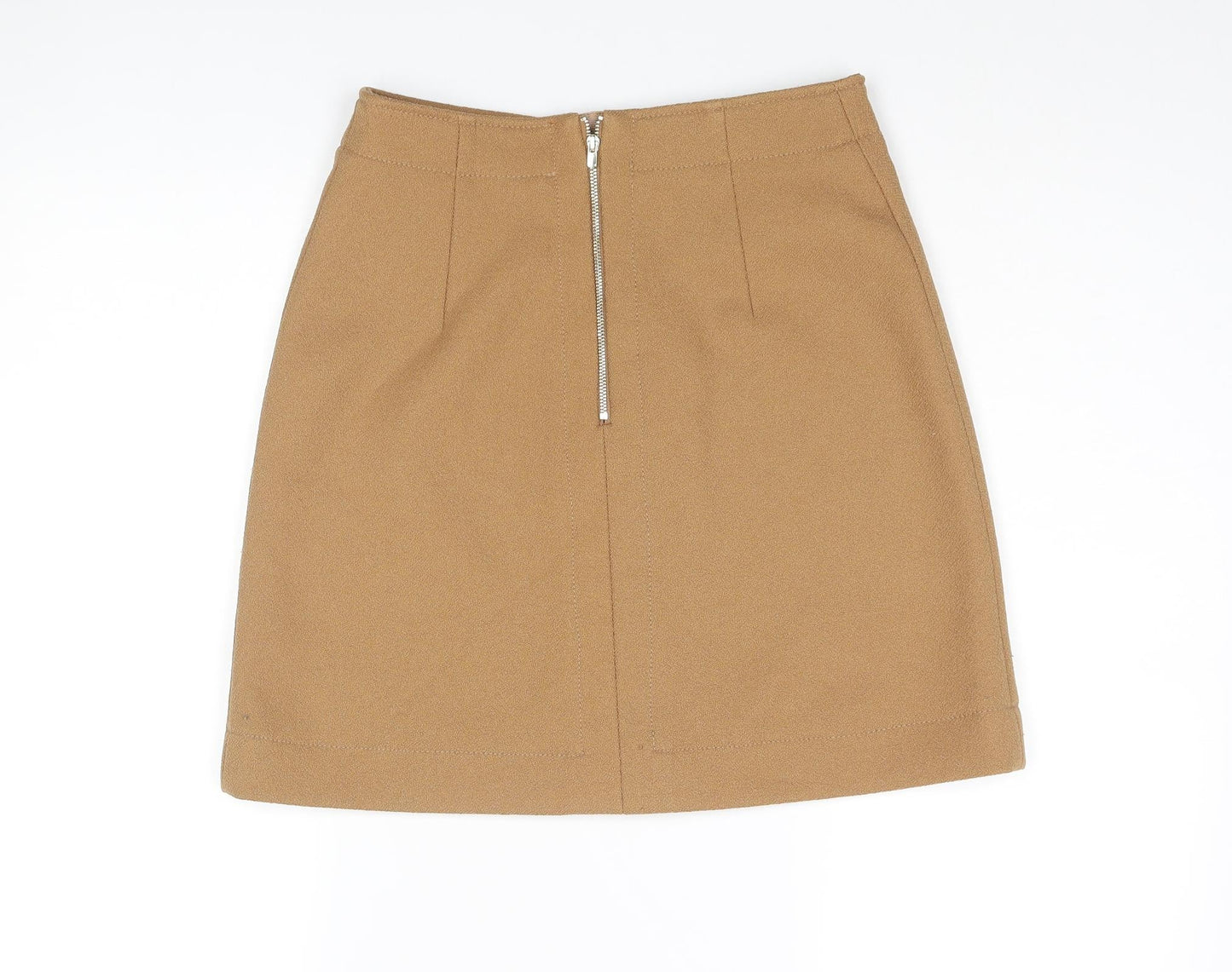 H&M Womens Brown Polyester A-Line Skirt Size 8 Zip