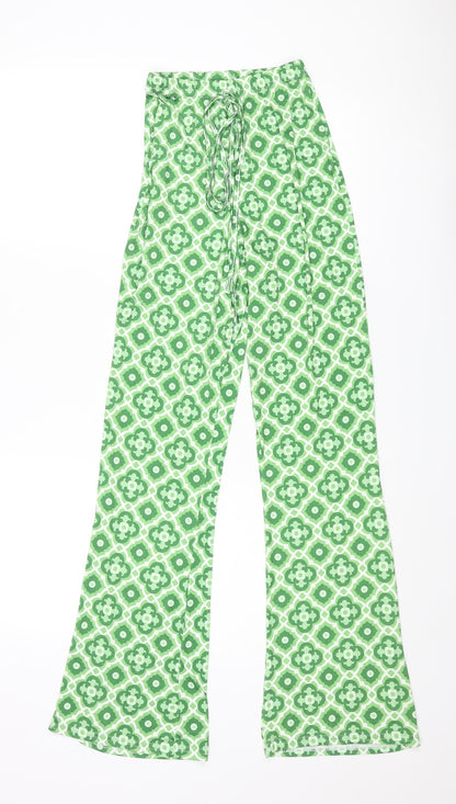 I SAW IT FIRST Womens Green Geometric Polyester Trousers Size 4 L33 in Regular Tie