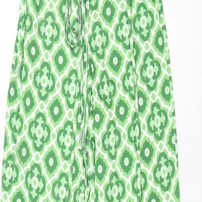 I SAW IT FIRST Womens Green Geometric Polyester Trousers Size 4 L33 in Regular Tie