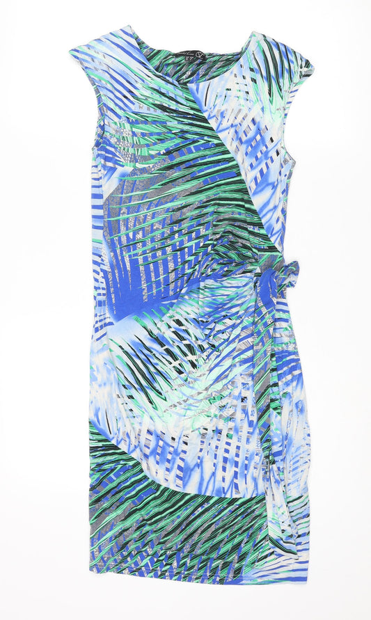 Smashed Lemon Womens Multicoloured Geometric Viscose Shift Size 10 Round Neck Pullover - Tie