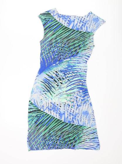 Smashed Lemon Womens Multicoloured Geometric Viscose Shift Size 10 Round Neck Pullover - Tie