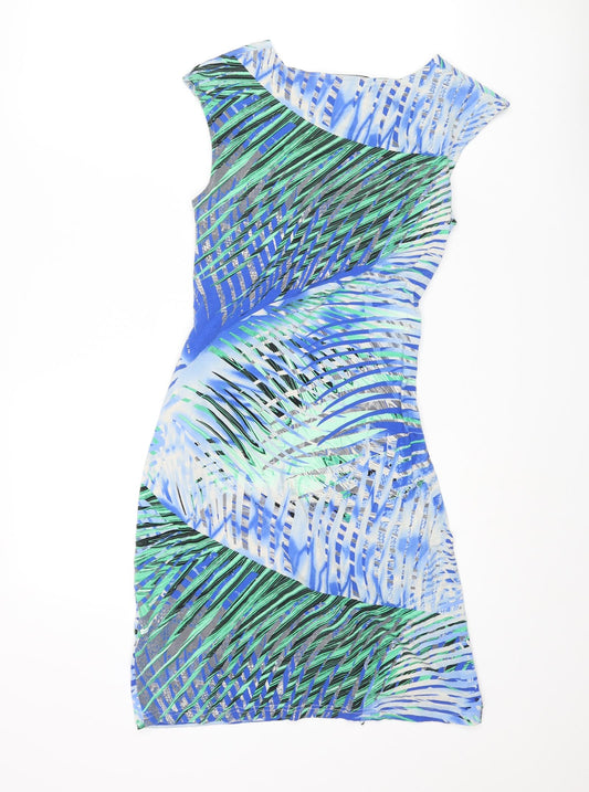 Smashed Lemon Womens Multicoloured Geometric Viscose Shift Size 10 Round Neck Pullover - Tie