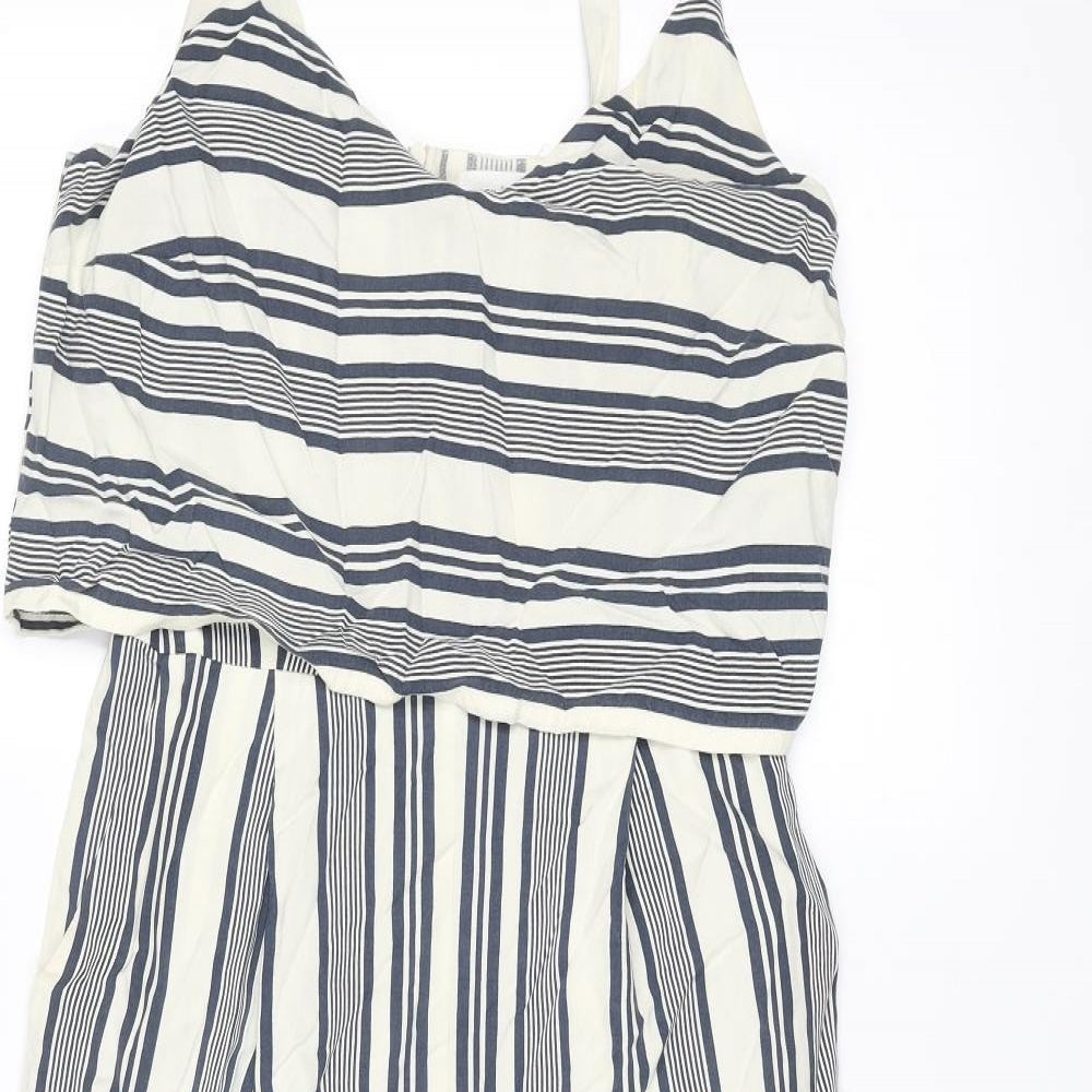 Native Youth Womens Blue Striped Cotton Jumpsuit One-Piece Size S L21 in Zip