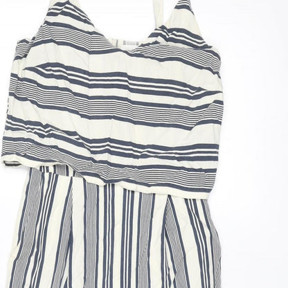 Native Youth Womens Blue Striped Cotton Jumpsuit One-Piece Size S L21 in Zip