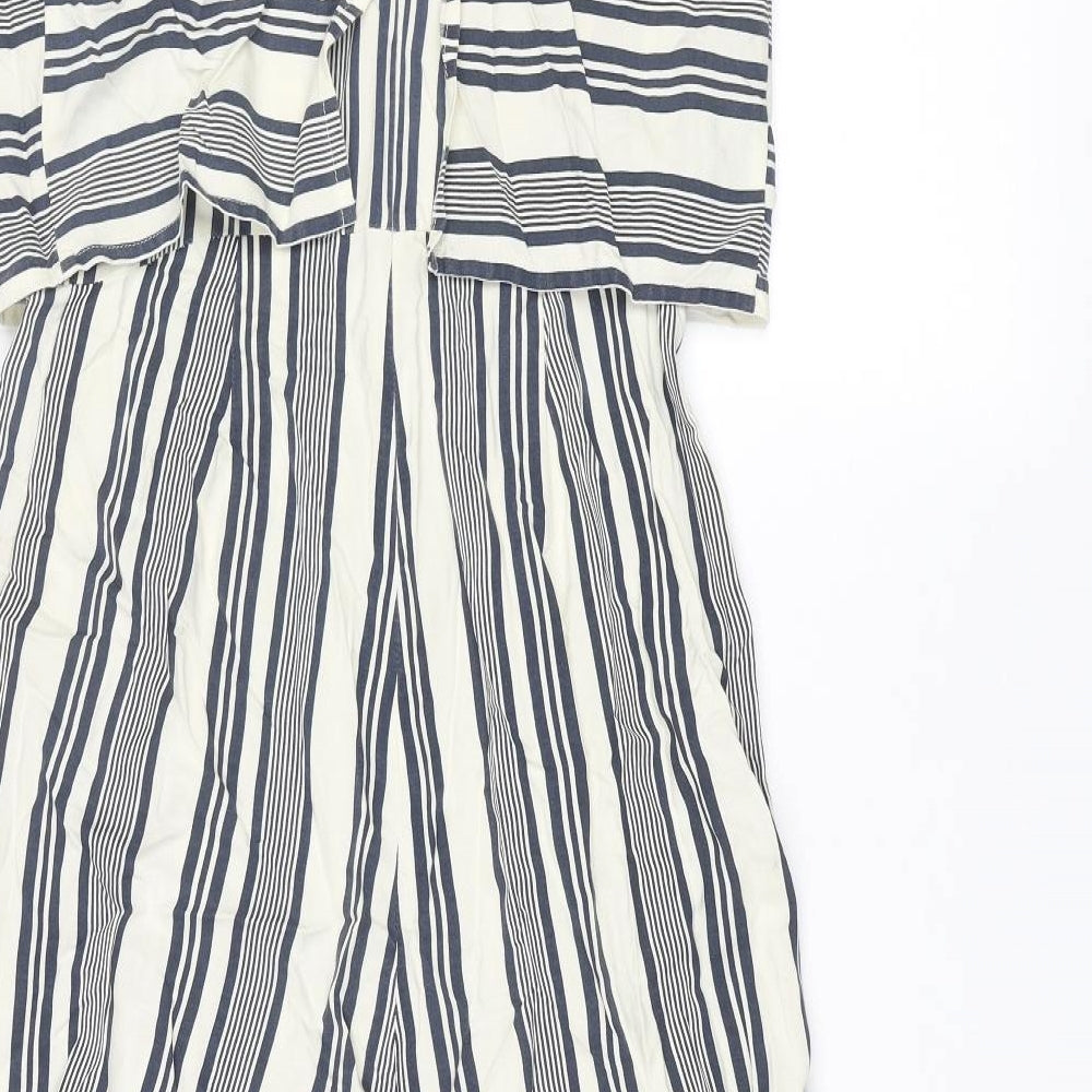 Native Youth Womens Blue Striped Cotton Jumpsuit One-Piece Size S L21 in Zip
