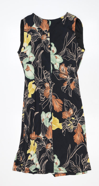 Marisa & Marie Womens Black Floral Polyester Wrap Dress Size L V-Neck Pullover