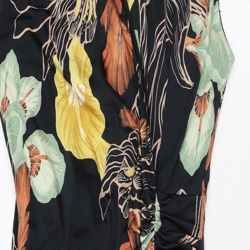 Marisa & Marie Womens Black Floral Polyester Wrap Dress Size L V-Neck Pullover