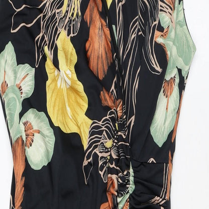 Marisa & Marie Womens Black Floral Polyester Wrap Dress Size L V-Neck Pullover