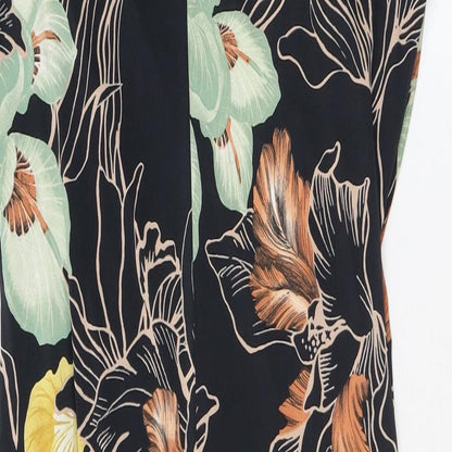 Marisa & Marie Womens Black Floral Polyester Wrap Dress Size L V-Neck Pullover