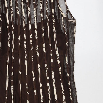 Sandra Darren Womens Brown Geometric Polyester A-Line Size 12 Round Neck Hook & Eye