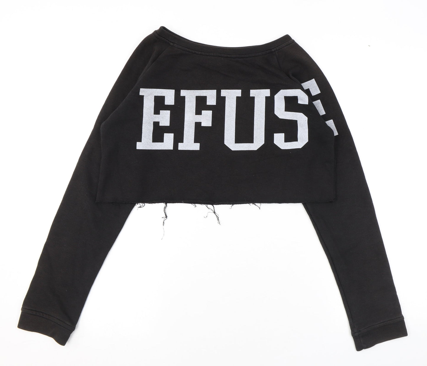 Bershka Womens Black Cotton Pullover Sweatshirt Size S Pullover - Cropped Raw Hem