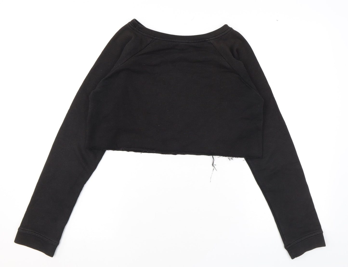 Bershka Womens Black Cotton Pullover Sweatshirt Size S Pullover - Cropped Raw Hem