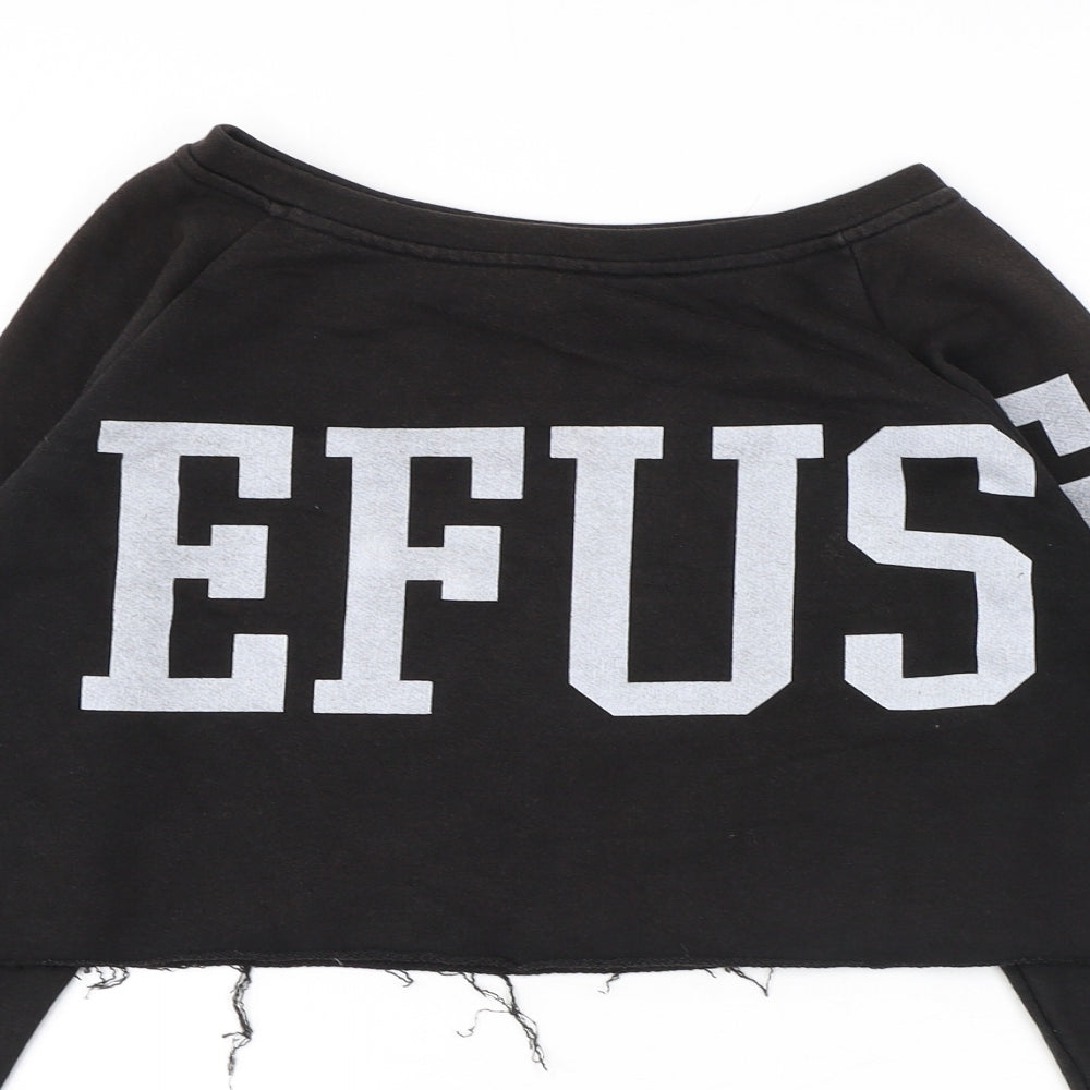 Bershka Womens Black Cotton Pullover Sweatshirt Size S Pullover - Cropped Raw Hem