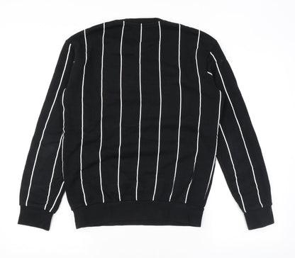 Zara Mens Black Striped Polyester Pullover Sweatshirt Size S
