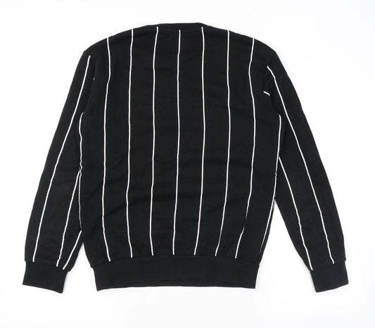 Zara Mens Black Striped Polyester Pullover Sweatshirt Size S
