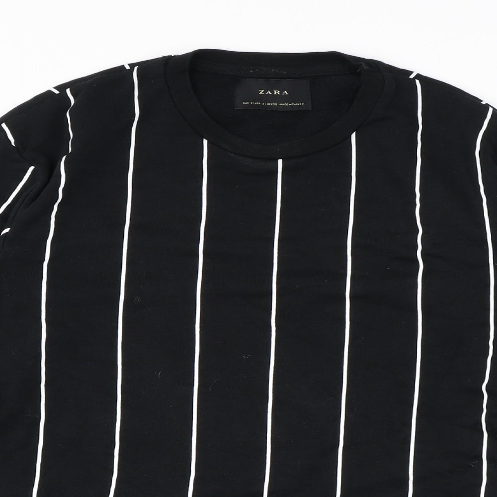 Zara Mens Black Striped Polyester Pullover Sweatshirt Size S