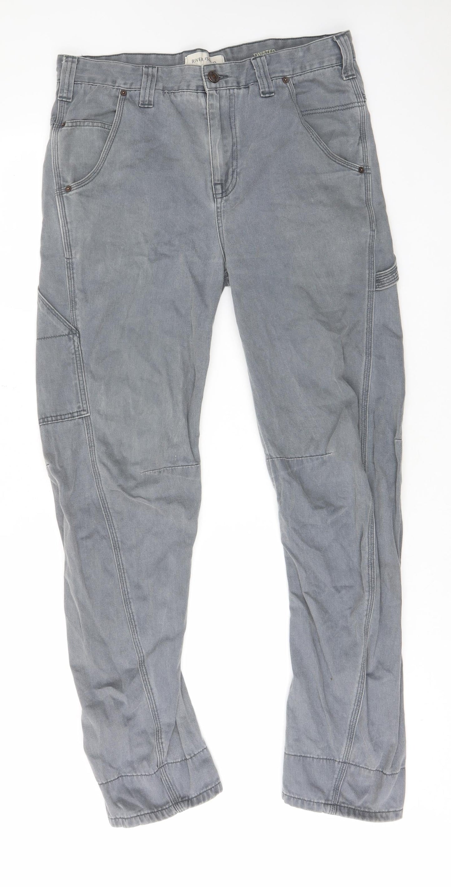 Mens UK Size 32 in River Island Regular Fit Tapered Grey Jeans