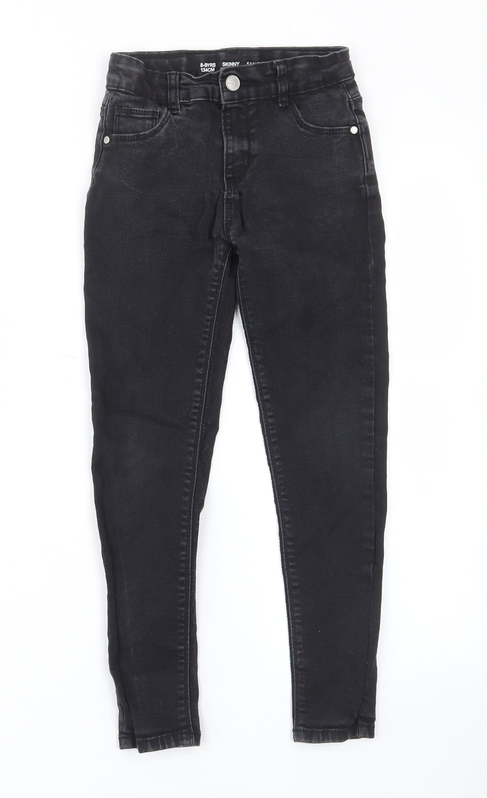 Denim & Co. Girls Black Cotton Skinny Jeans Size 8-9 Years L21 in Regular Zip - Pockets, Belt Loops
