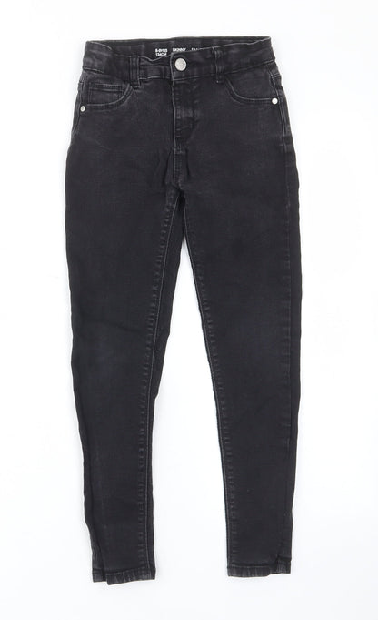 Denim & Co. Girls Black Cotton Skinny Jeans Size 8-9 Years L21 in Regular Zip - Pockets, Belt Loops