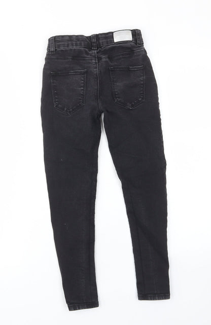 Denim & Co. Girls Black Cotton Skinny Jeans Size 8-9 Years L21 in Regular Zip - Pockets, Belt Loops