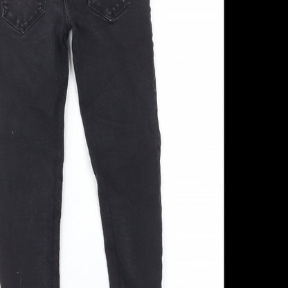 Denim & Co. Girls Black Cotton Skinny Jeans Size 8-9 Years L21 in Regular Zip - Pockets, Belt Loops