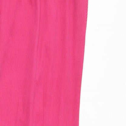 PRETTYLITTLETHING Womens Pink Polyester Bodycon Size 8 Halter Pullover - Ribbed Ruched Front