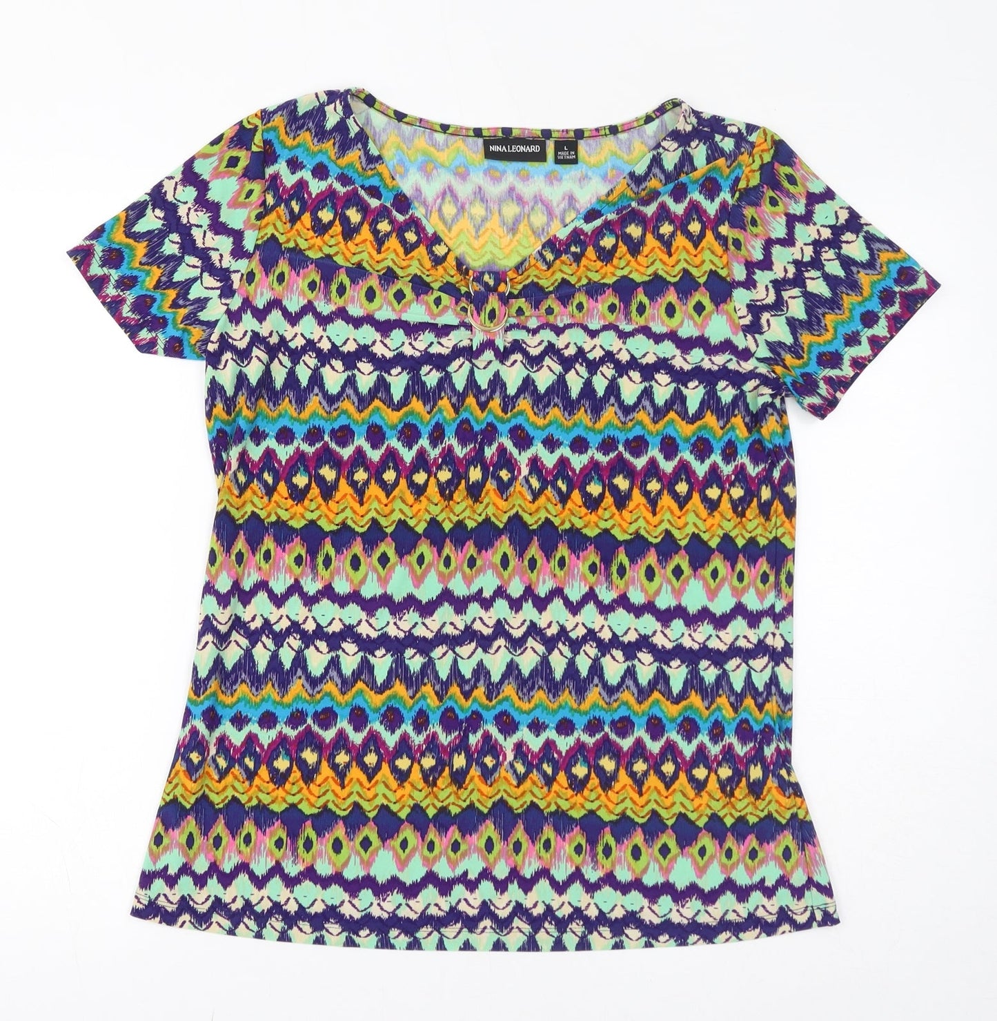 Womens UK Size L Nina Leonard Multicoloured Basic T-Shirt