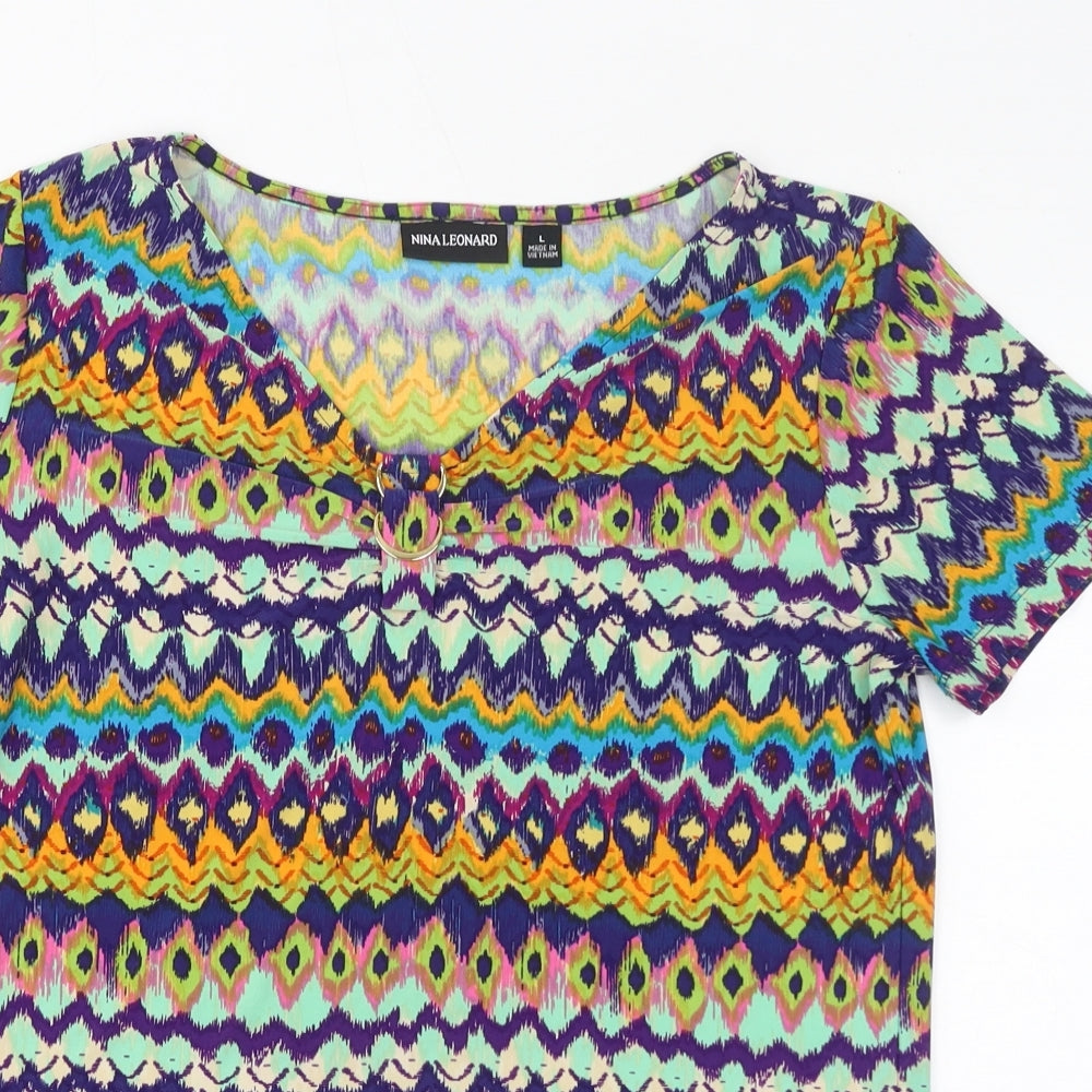 Womens UK Size L Nina Leonard Multicoloured Basic T-Shirt