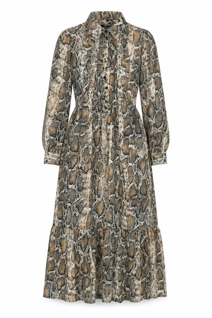 Zara Womens Brown Animal Print Polyester Maxi Size S Mock Neck Button - Snake Print