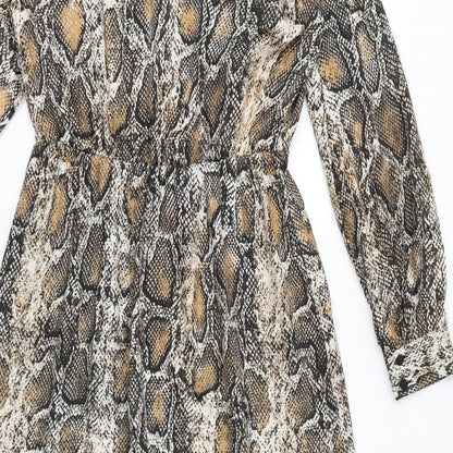 Zara Womens Brown Animal Print Polyester Maxi Size S Mock Neck Button - Snake Print