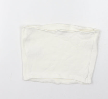 Womens UK Size L Zara White Cropped T-Shirt