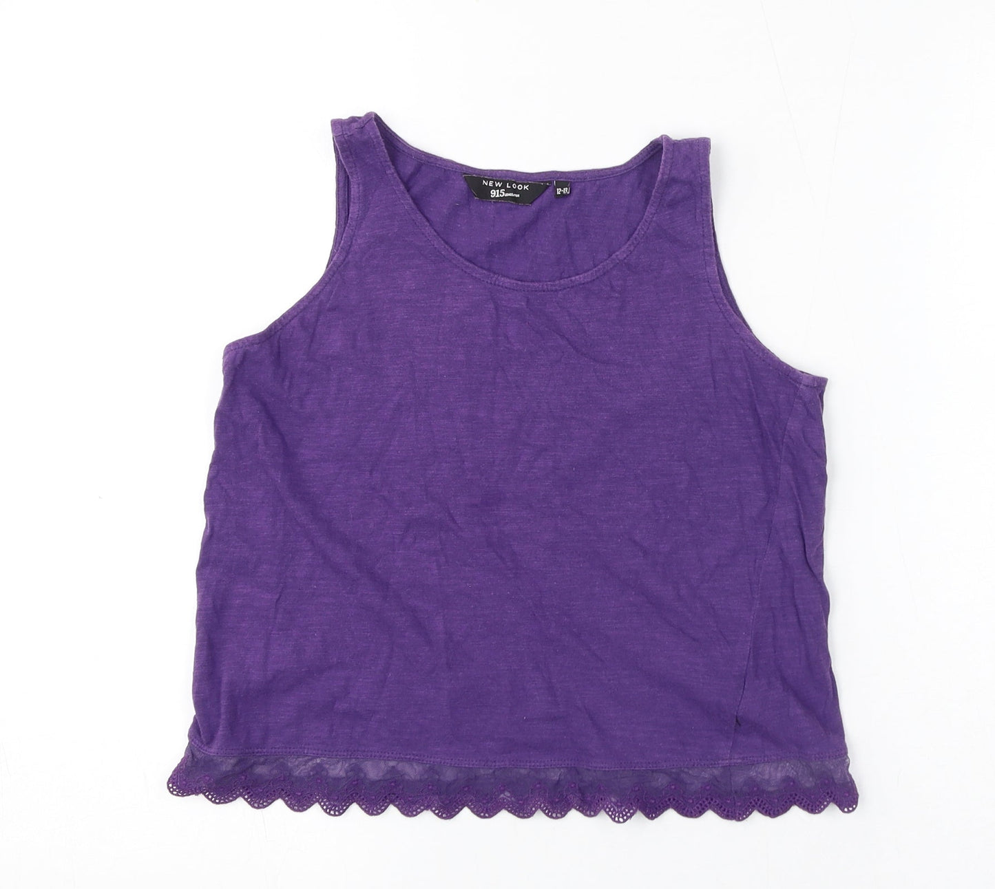 New Look Girls Purple Cotton Basic Tank Size 12-13 Years Round Neck Pullover - Lace Trim