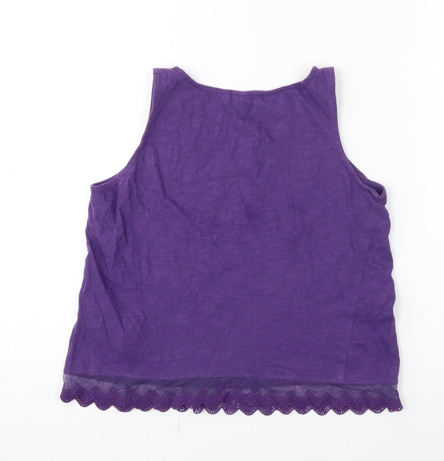 New Look Girls Purple Cotton Basic Tank Size 12-13 Years Round Neck Pullover - Lace Trim