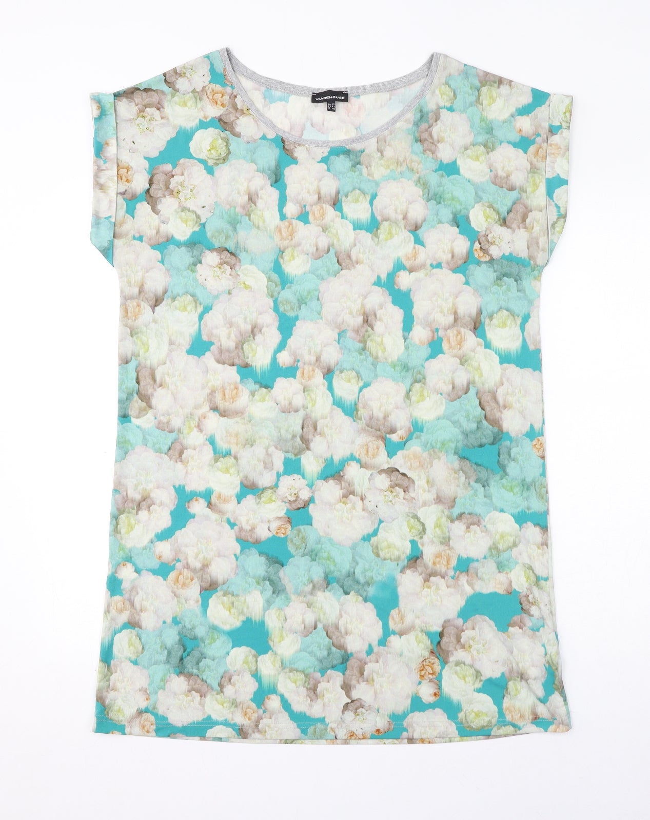 Warehouse Womens Blue Floral Polyester T-Shirt Dress Size 14 Round Neck Pullover