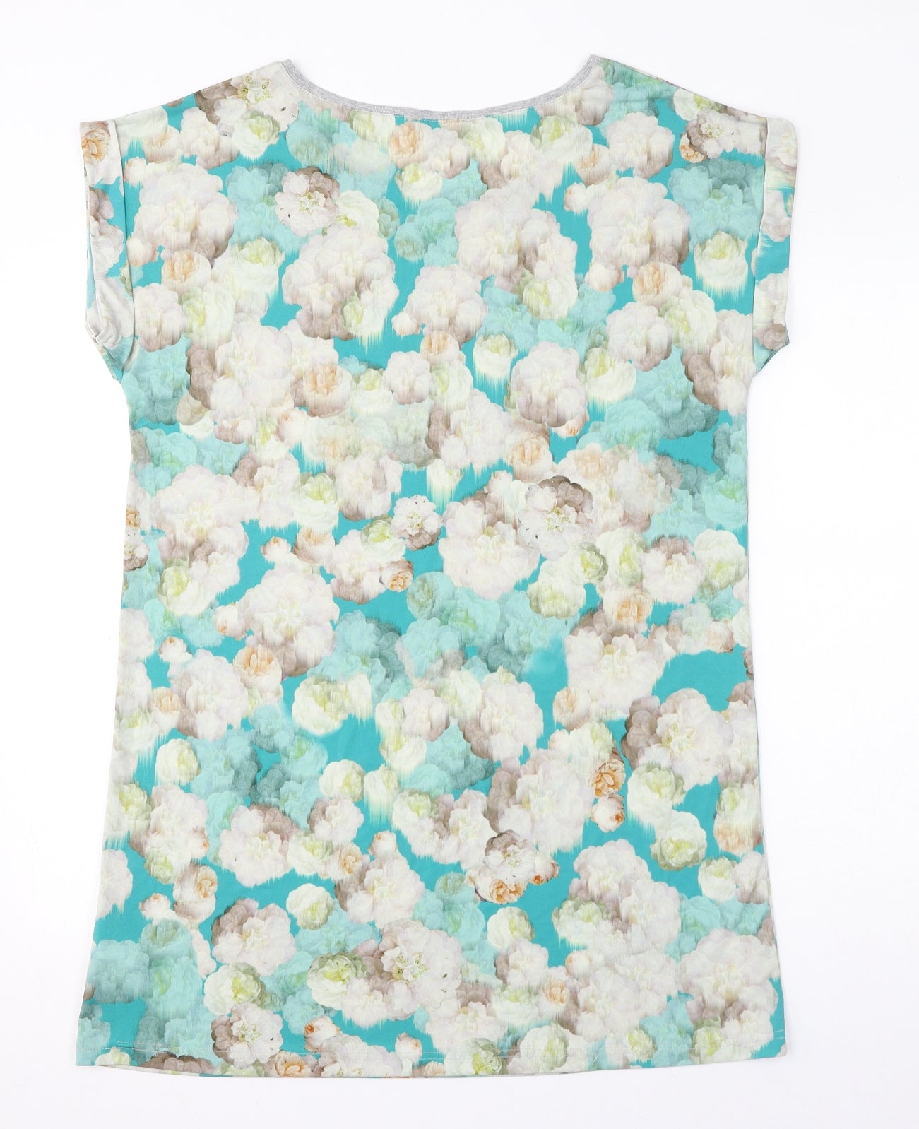Warehouse Womens Blue Floral Polyester T-Shirt Dress Size 14 Round Neck Pullover