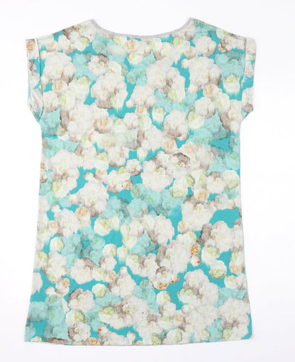 Warehouse Womens Blue Floral Polyester T-Shirt Dress Size 14 Round Neck Pullover