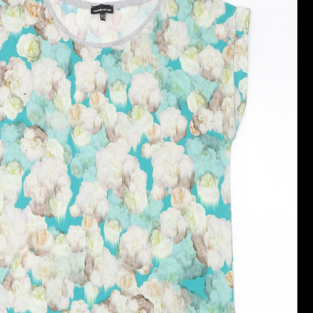 Warehouse Womens Blue Floral Polyester T-Shirt Dress Size 14 Round Neck Pullover