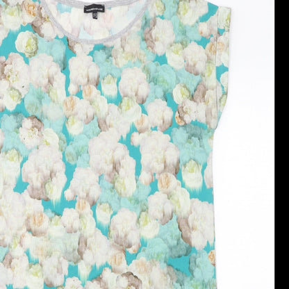 Warehouse Womens Blue Floral Polyester T-Shirt Dress Size 14 Round Neck Pullover