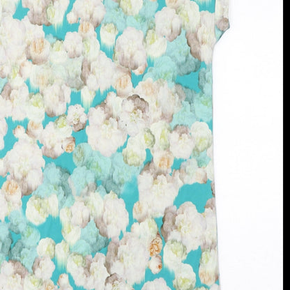 Warehouse Womens Blue Floral Polyester T-Shirt Dress Size 14 Round Neck Pullover
