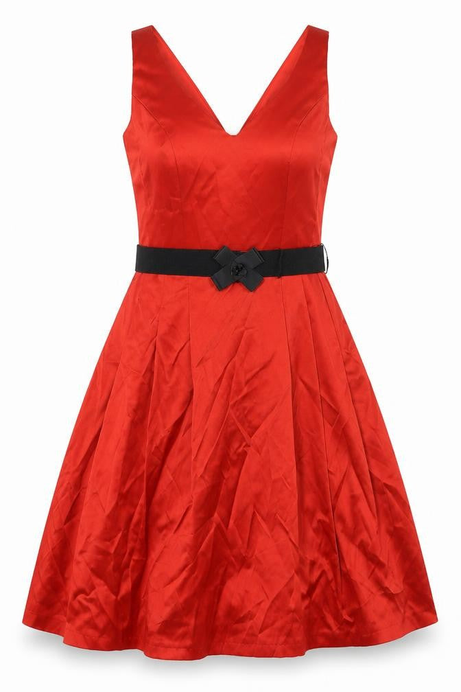 Debut Womens Red Cotton A-Line Size 8 V-Neck Zip - Belted