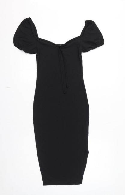 Nasty Gal Womens Black Polyester Bodycon Size 8 Sweetheart Pullover - Puff Sleeve