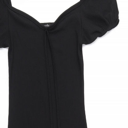 Nasty Gal Womens Black Polyester Bodycon Size 8 Sweetheart Pullover - Puff Sleeve