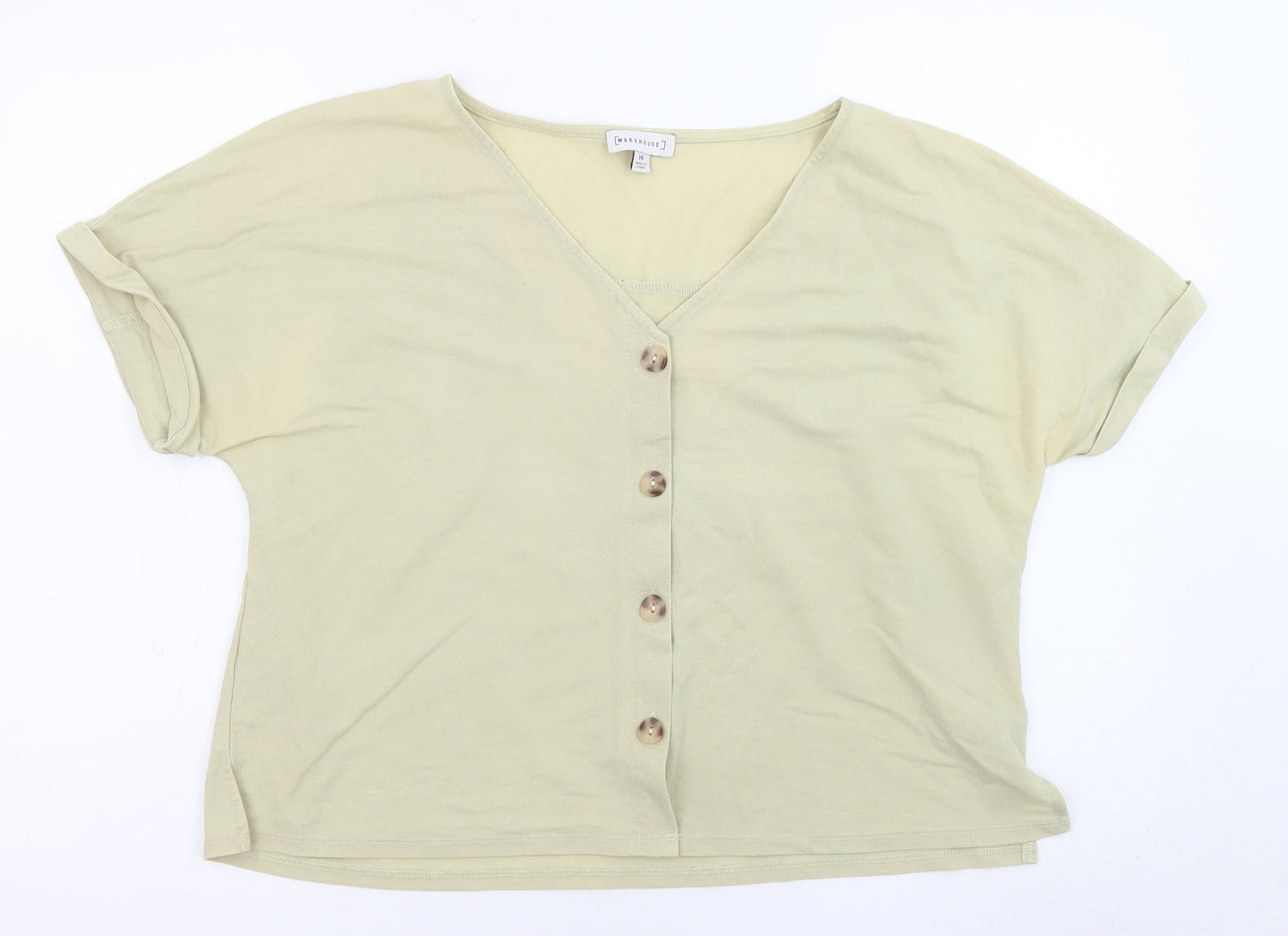 Womens UK Size 16 Warehouse Green Basic Blouse