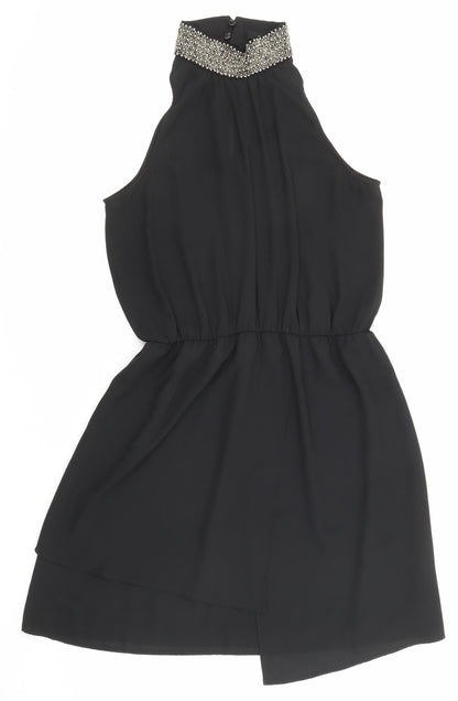 NEXT Womens Black Polyester A-Line Size 12 Halter Button - Embellished neckline