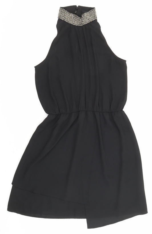 NEXT Womens Black Polyester A-Line Size 12 Halter Button - Embellished neckline