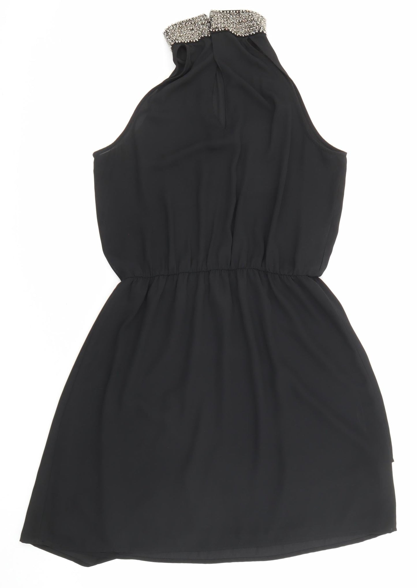 NEXT Womens Black Polyester A-Line Size 12 Halter Button - Embellished neckline