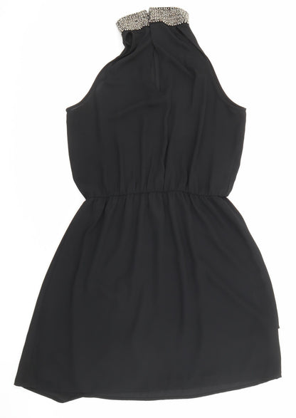 NEXT Womens Black Polyester A-Line Size 12 Halter Button - Embellished neckline