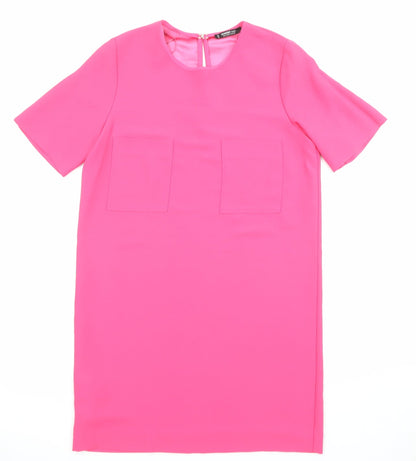 Mango Womens Pink Polyester Shift Size XS Scoop Neck Hook & Eye